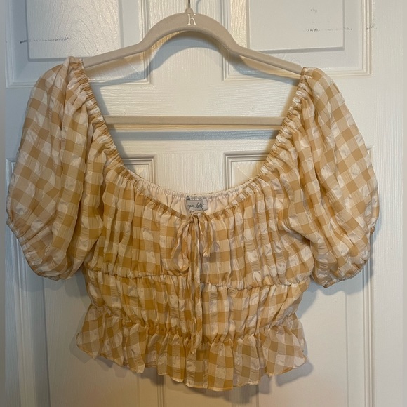 NWT South Moon Under Jupiter Blu Gingham Tan and White Top Size Small - Picture 3 of 4
